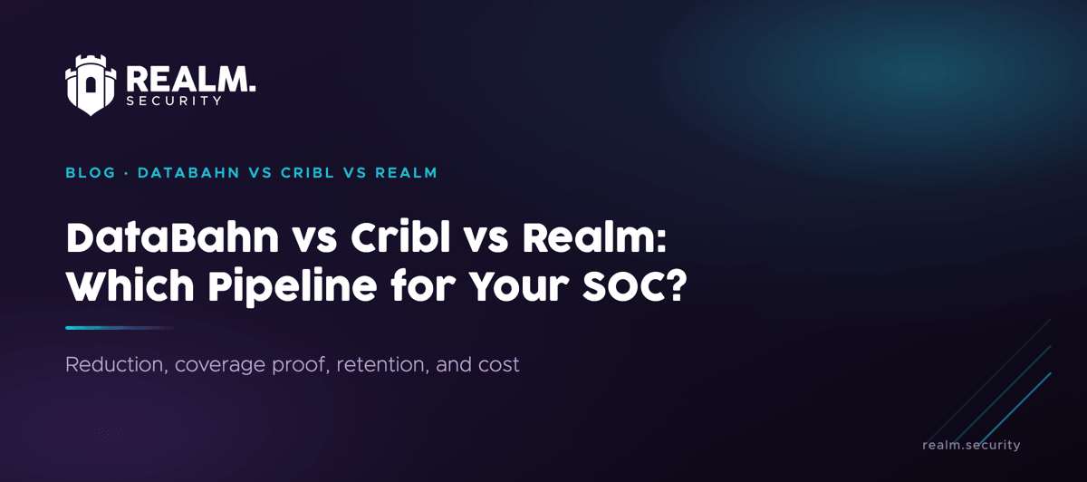 DataBahn vs Cribl vs Realm - comparing three security data pipelines on how each decides what reaches the SIEM, who approves the cut, and who proves coverage held