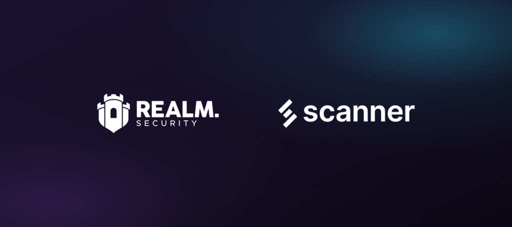 Realm Security and Scanner logos side by side on a dark background